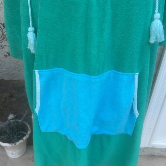 Lands End Women's Green Blue Hooded Terry Cover up Size L-XL - Picture 3 of 8